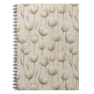 Cuaderno Patrón floral de tulipán marfil neutral moderno