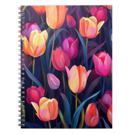 Cuaderno Patrón floral de tulipanes rosa y rosa