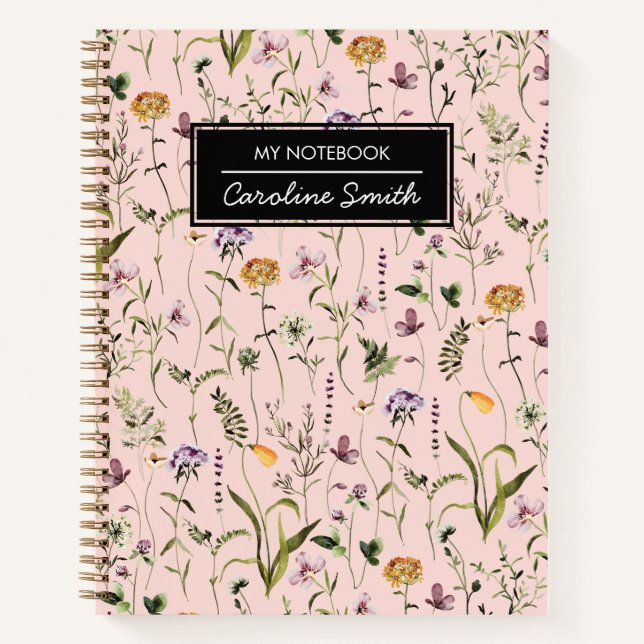 Cuaderno Patrón floral del jardín silvestre personalizado (Anverso)