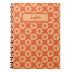 Cuaderno Patrón floral dibujado a mano en naranja terroso