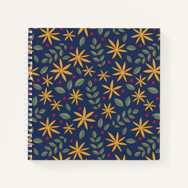 Cuaderno Patrón Floral Dorado Diseño Botánico (Anverso)