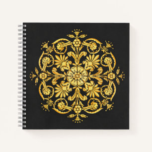 Cuaderno Patrón Floral Dorado y Negro