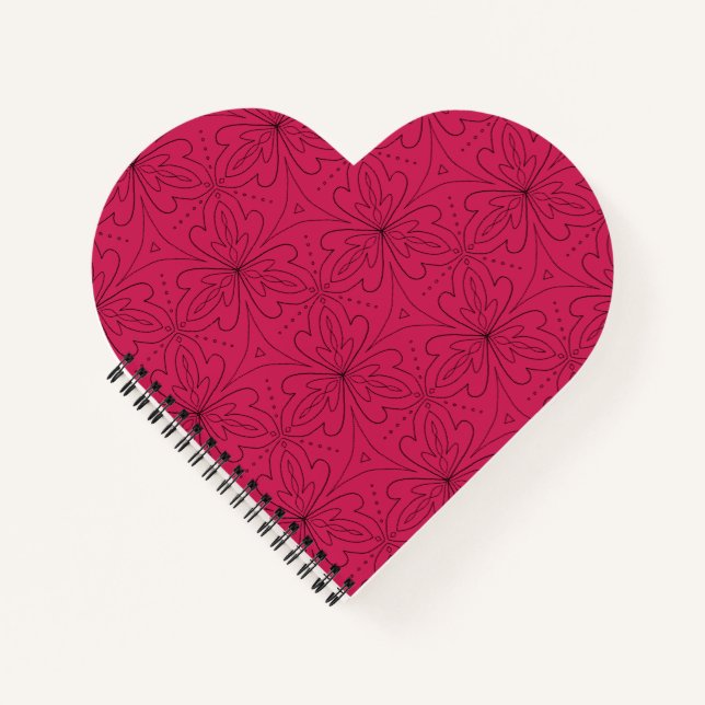 Cuaderno Patrón floral en forma de corazón rojo (Anverso)
