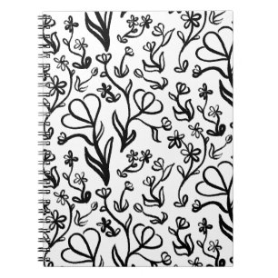 Cuaderno Patrón floral en negro y blanco