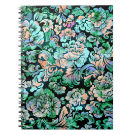 Cuaderno Patrón floral en verde y rosa