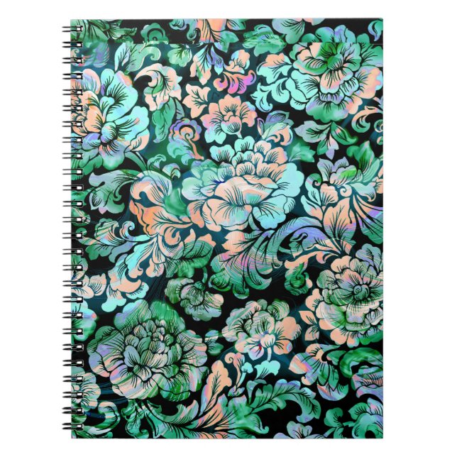 Cuaderno Patrón floral en verde y rosa (Frente)