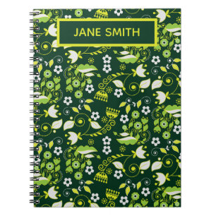 Cuaderno Patrón floral escandinavo verde oscuro moderno