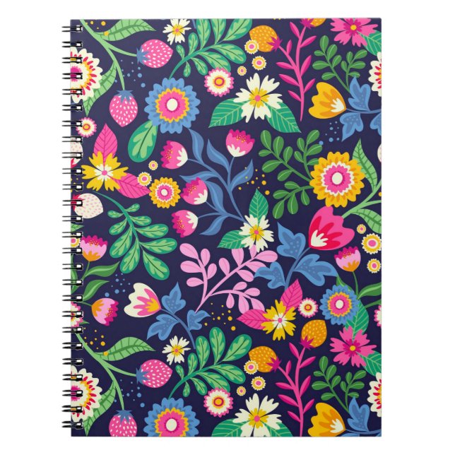 Cuaderno Patrón floral exótico pintado a mano (Frente)