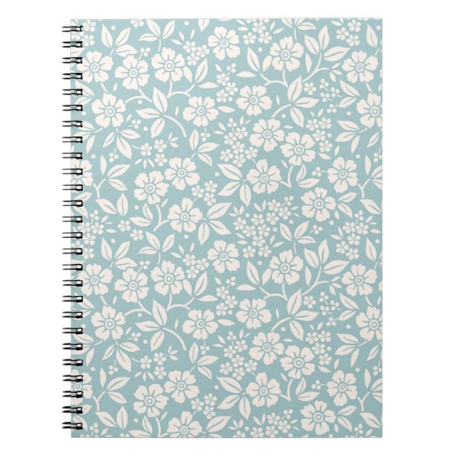 Cuaderno Patrón floral. flores de bonito con fondo azul gri (Frente)