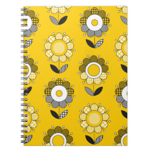 Cuaderno Patrón floral folicular amarillo simple