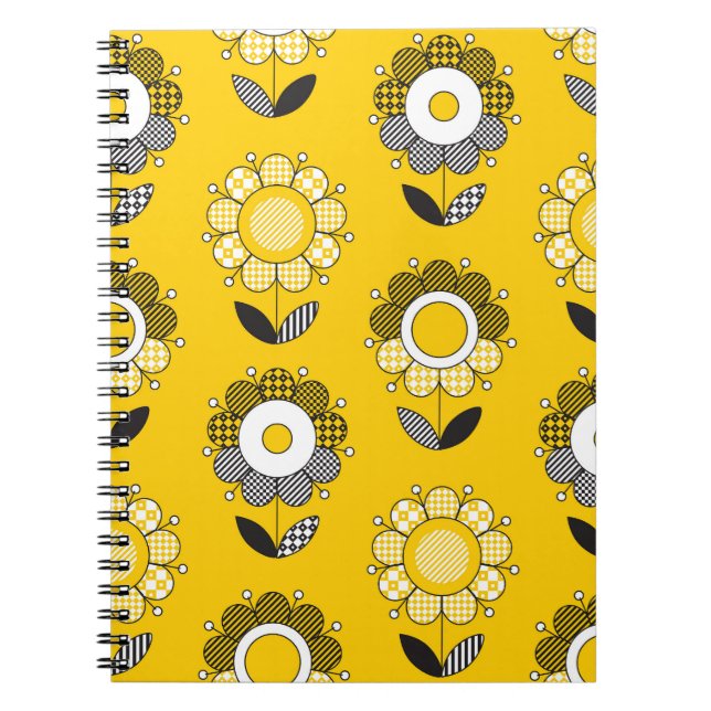 Cuaderno Patrón floral folicular amarillo simple (Frente)