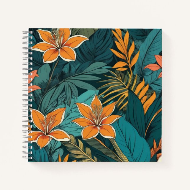 Cuaderno Patrón floral folk naval y mostaza (Anverso)