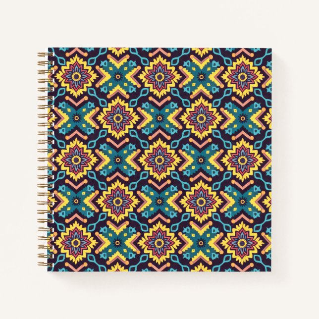 Cuaderno Patrón floral geométrico azteca vibrante (Anverso)