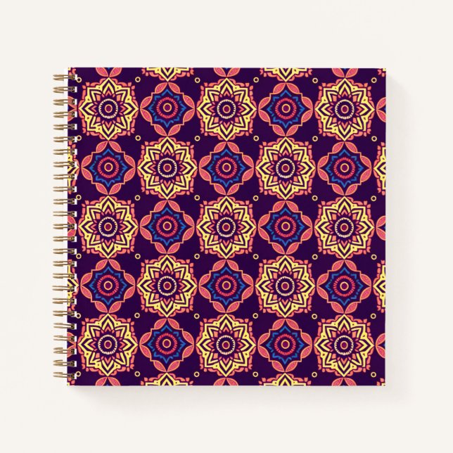 Cuaderno Patrón floral geométrico de Moda Boho vibrante (Anverso)