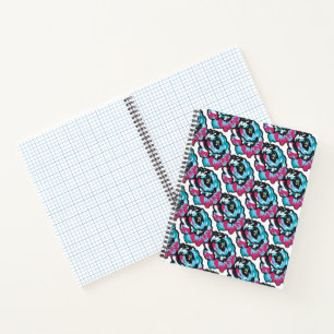 Cuaderno Patrón floral gráfico de cian y rosa caliente