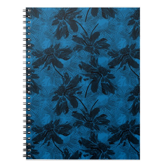 Cuaderno Patrón floral gris y azul. (Frente)