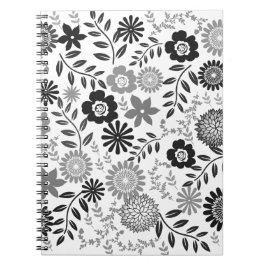 Cuaderno Patrón floral gris y negro