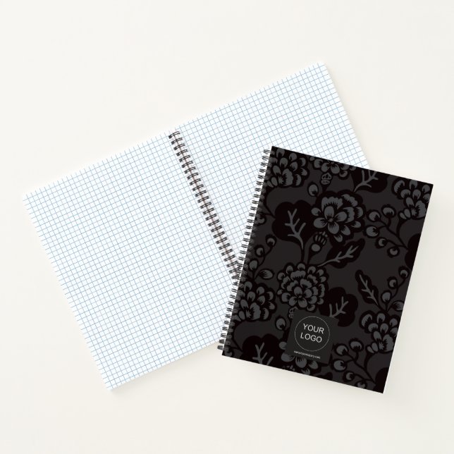 Cuaderno Patrón floral gris y negro vibrante y negrita (Interior)