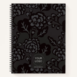 Cuaderno Patrón floral gris y negro vibrante y negrita