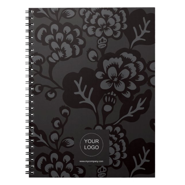 Cuaderno Patrón floral gris y negro vibrante y negrita (Frente)