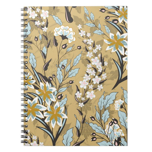 Cuaderno Patrón floral inmaculado en el fondo negro (Frente)
