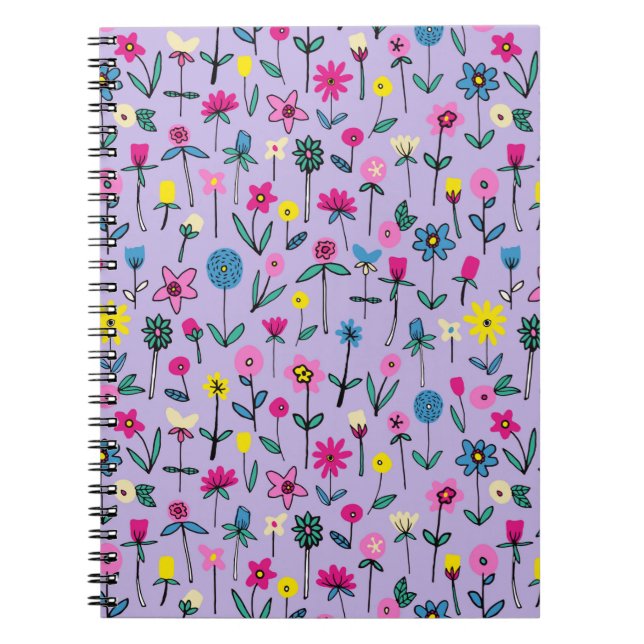 Cuaderno Patrón floral lila boho (Frente)