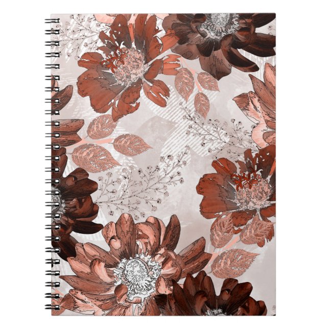 Cuaderno Patrón floral marrón marrón acuarela. (Frente)
