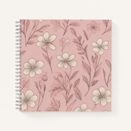 Cuaderno Patrón floral minimalista de rosa rubor