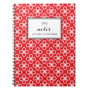 Cuaderno Patrón floral moderno rojo y blanco personalizado