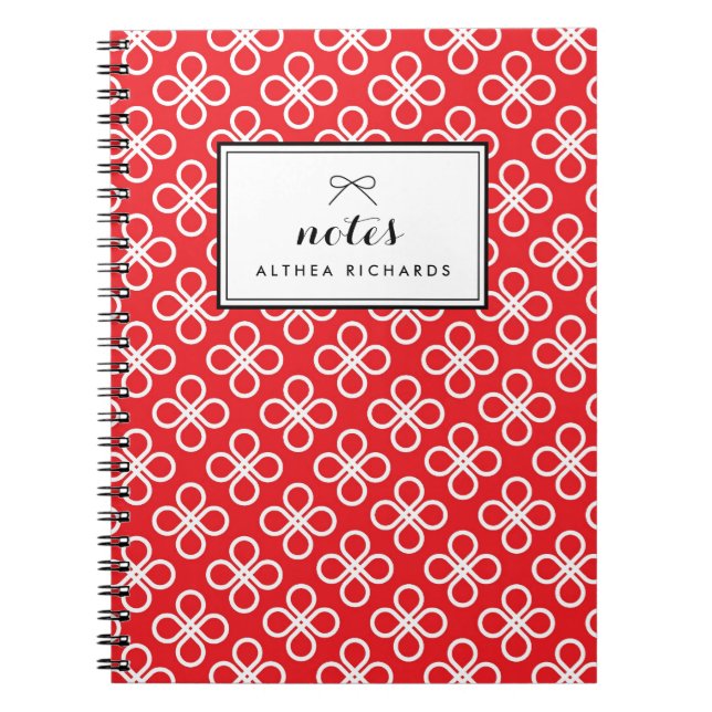 Cuaderno Patrón floral moderno rojo y blanco personalizado (Frente)