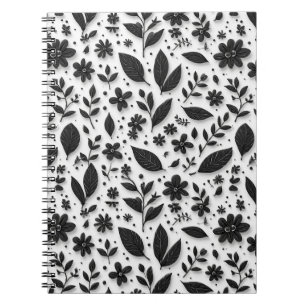 Cuaderno Patrón floral monocromo con hojas y flores