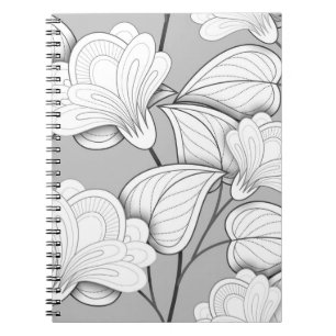 Cuaderno Patrón floral monocromo impecable. Hand Drawn Flo