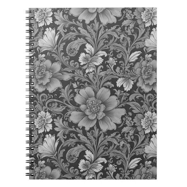 Cuaderno Patrón floral monocromo vintage (Frente)
