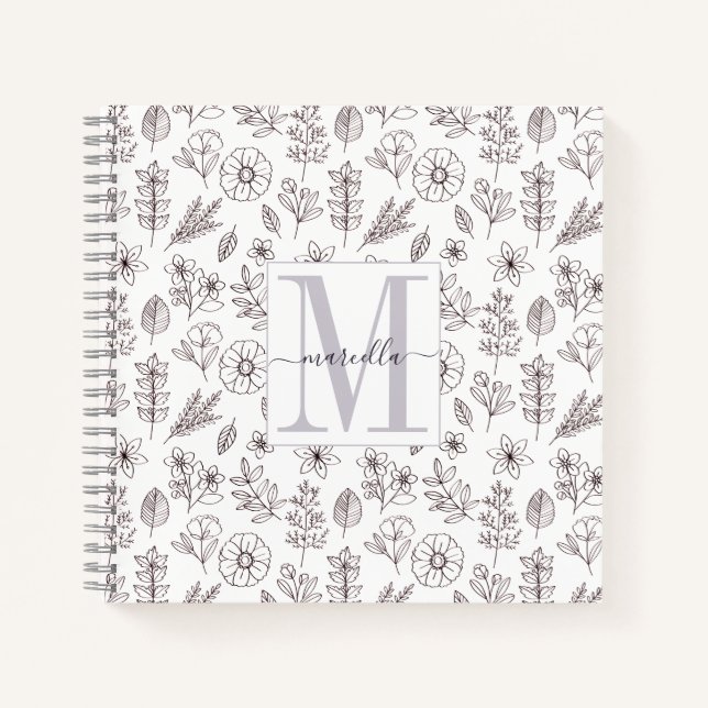 Cuaderno Patrón floral monogramado personalizado (Anverso)