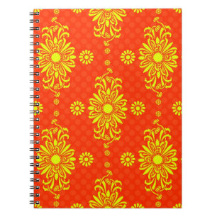 Cuaderno Patrón floral naranja brillante y amarillo