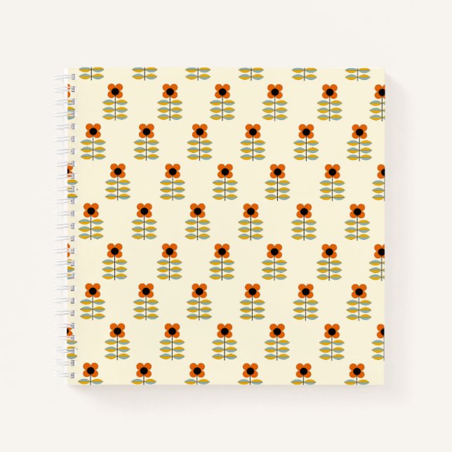 Cuaderno Patrón floral Naranja inspirado en Escandinavia (Anverso)
