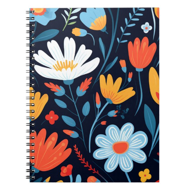 Cuaderno Patrón floral negro femenino (Frente)