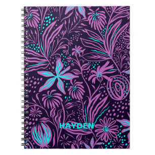 Cuaderno Patrón floral negro oscuro moderno personalizado