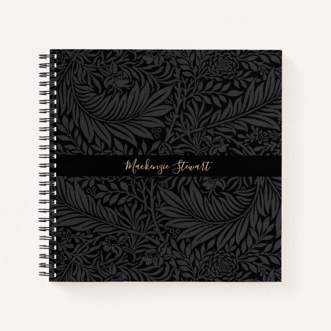 Cuaderno Patrón floral negro personalizado (Anverso)