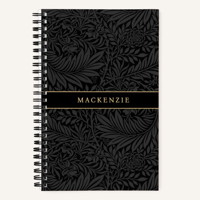 Cuaderno Patrón floral negro personalizado (Anverso)