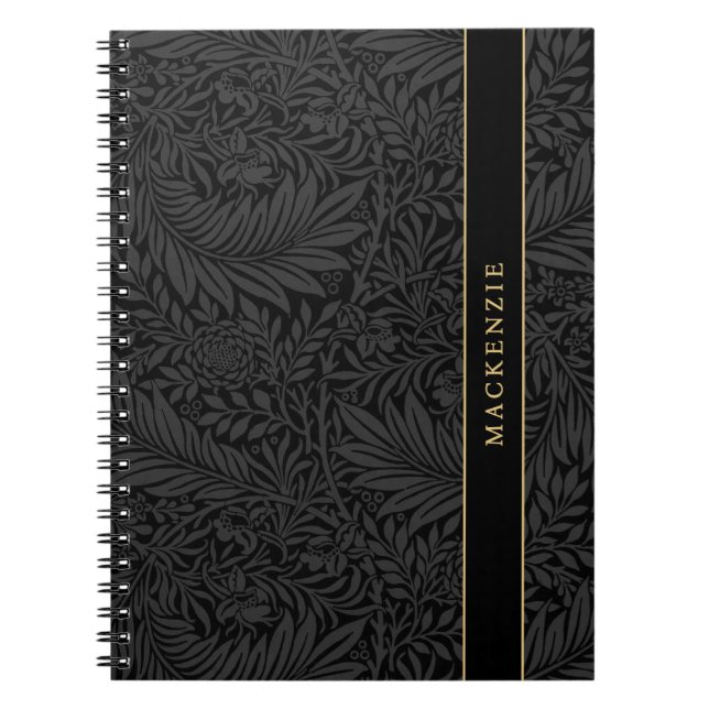 Cuaderno Patrón floral negro personalizado (Frente)