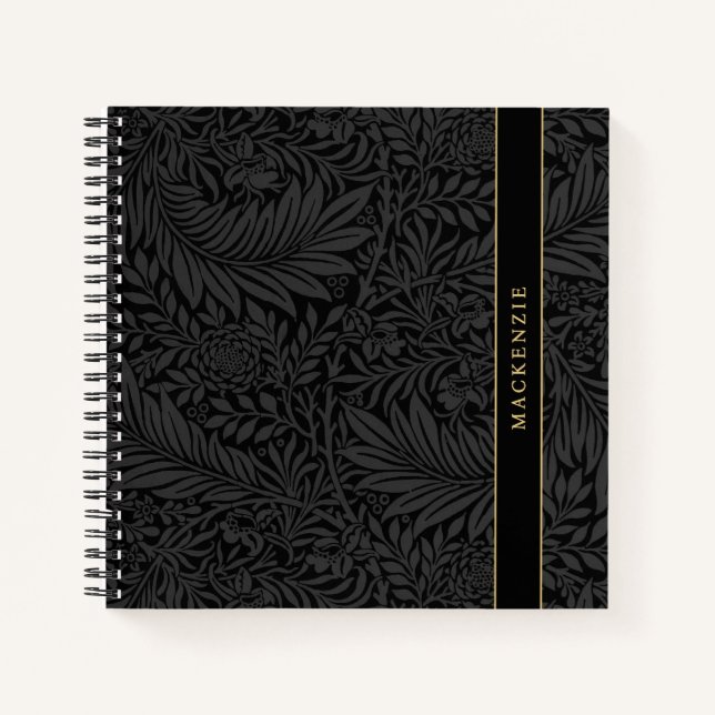 Cuaderno Patrón floral negro personalizado (Anverso)