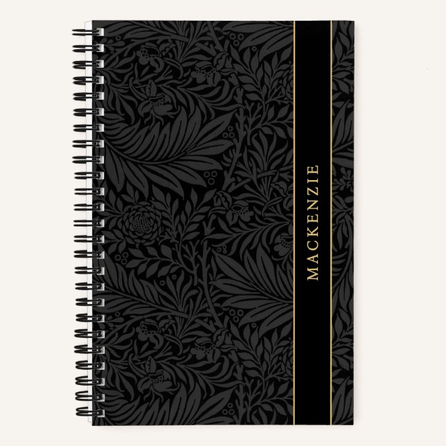 Cuaderno Patrón floral negro personalizado (Anverso)