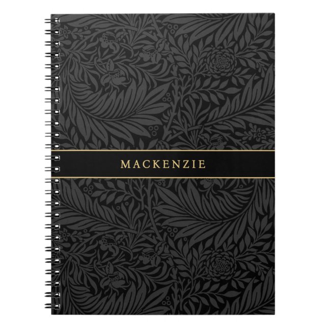 Cuaderno Patrón floral negro personalizado (Frente)