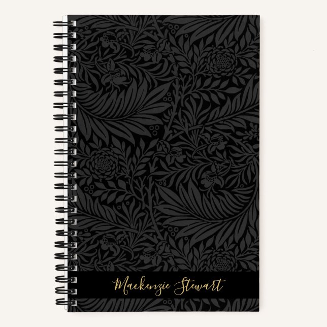 Cuaderno Patrón floral negro personalizado (Anverso)