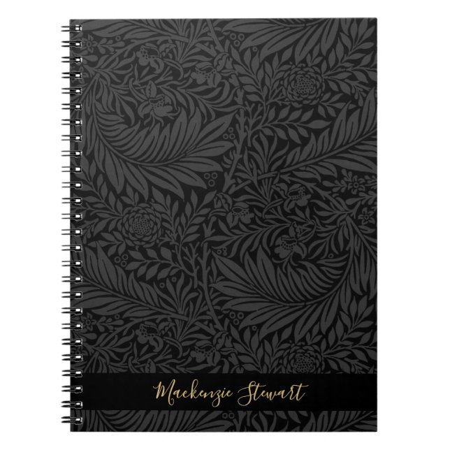 Cuaderno Patrón floral negro personalizado (Frente)