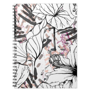 Cuaderno Patrón floral negro y blanco sin soldadura. Ar mod
