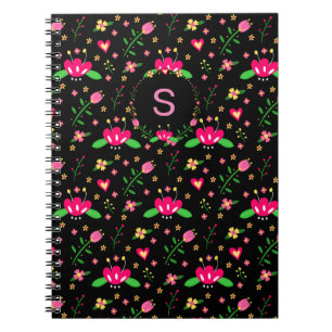 Cuaderno Patrón floral ocupado sobre monograma negro