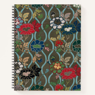 Cuaderno Patrón Floral Ogee de Peonía Japonesa Vintage
