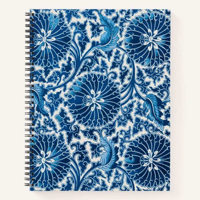 Cuaderno Patrón floral ornamental azul vintage (Anverso)